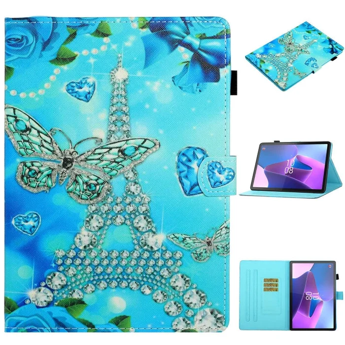 For Lenovo Tab P12 2023 / TB370FU Coloured Drawing Stitching Smart Leather Tablet Case(Butterfly Tower)
