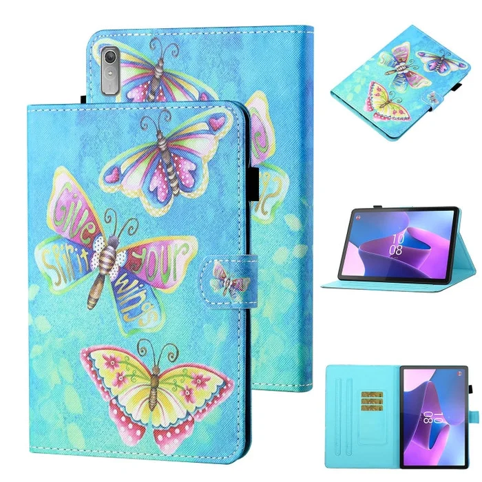 For Lenovo Tab P12 2023 / TB370FU Coloured Drawing Stitching Smart Leather Tablet Case(Colorful Butterflies)