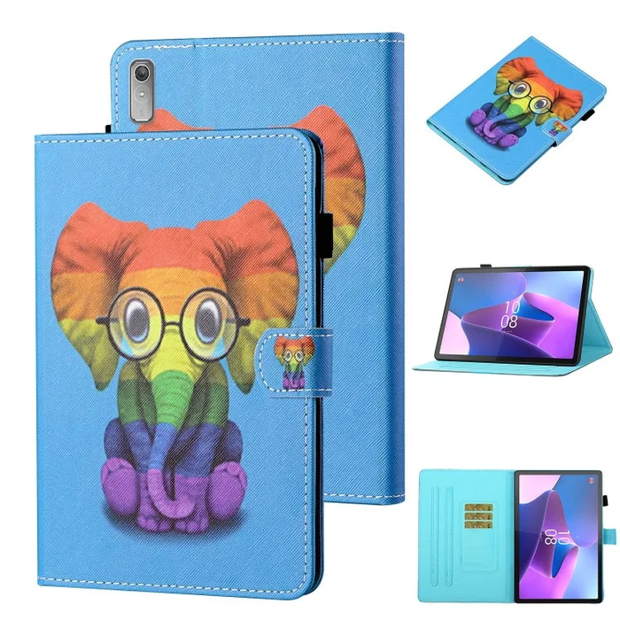 For Lenovo Tab P12 2023 / TB370FU Coloured Drawing Stitching Smart Leather Tablet Case(Colorful Elephant)