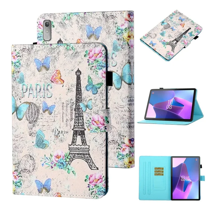 For Lenovo Tab P12 2023 / TB370FU Coloured Drawing Stitching Smart Leather Tablet Case(Tower Butterflies)