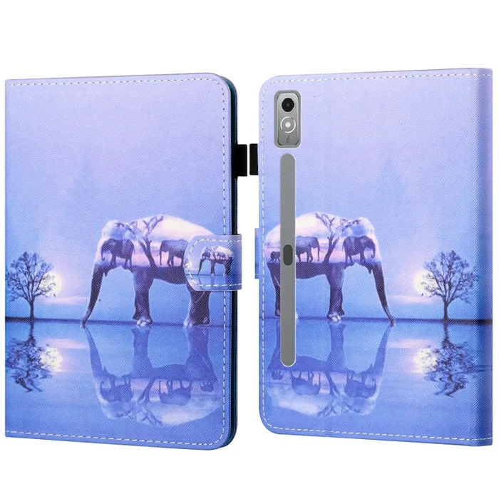 For Lenovo Tab P12 2023 / TB370FU Coloured Drawing Stitching Smart Leather Tablet Case(Tree and Elephant)