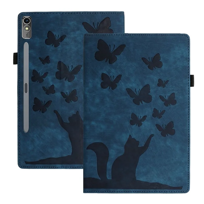 For Lenovo Tab P12 / Xiaoxin Pad Pro 12.7 Butterfly Cat Embossing Leather Tablet Case(Dark Blue)