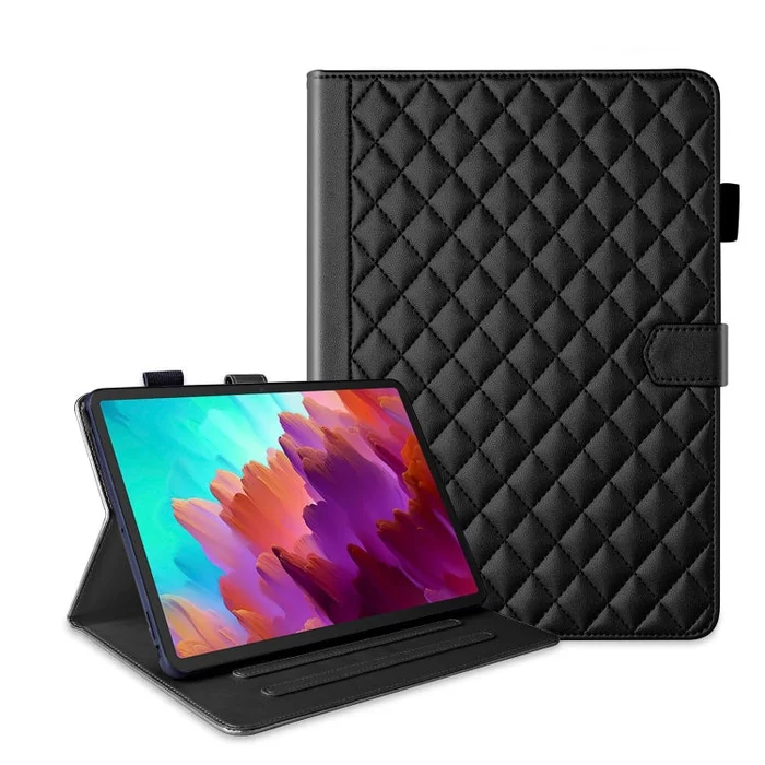 For Lenovo Xiaoxin Pad Pro 12.7 2023 Rhombus Lattice Leather Tablet Case(Black)