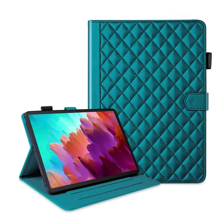 For Lenovo Xiaoxin Pad Pro 12.7 2023 Rhombus Lattice Leather Tablet Case(Dark Green)