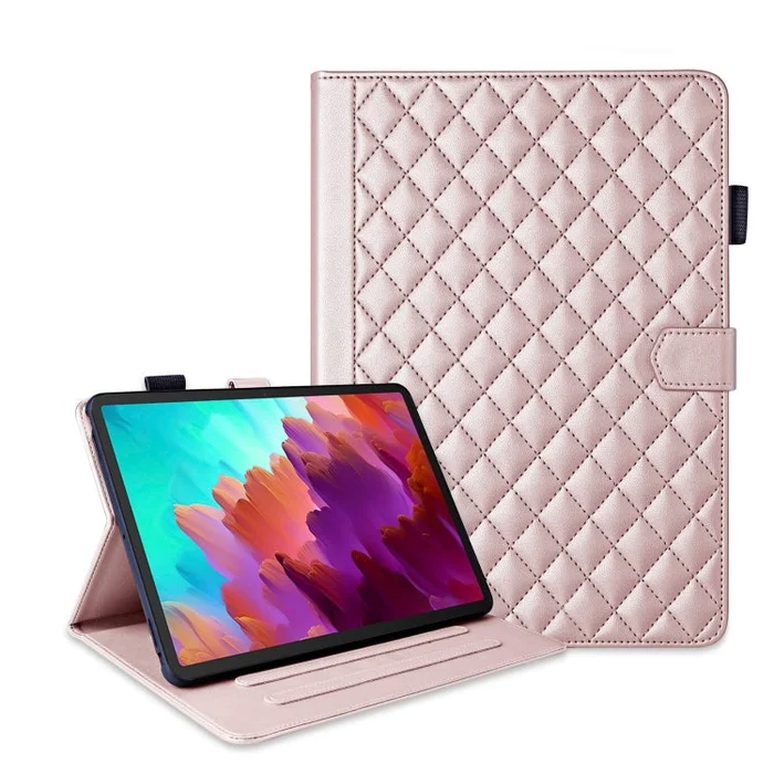 For Lenovo Xiaoxin Pad Pro 12.7 2023 Rhombus Lattice Leather Tablet Case(Rose Gold)