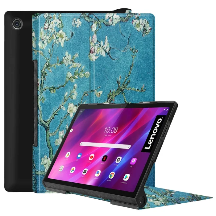 For Lenovo Yoga Tab 11 Custer Texture Coloured Drawing Pattern Horizontal Flip PU Leather Case with Holder & Sleep / Wake-up Function(Apricot Blossom)