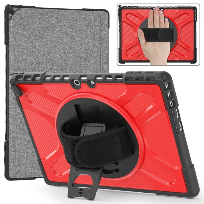 For MicroSoft Surface Pro 9 / 10 / 11 Rotatable Kickstand Grip Shockproof Tablet Case(Red)