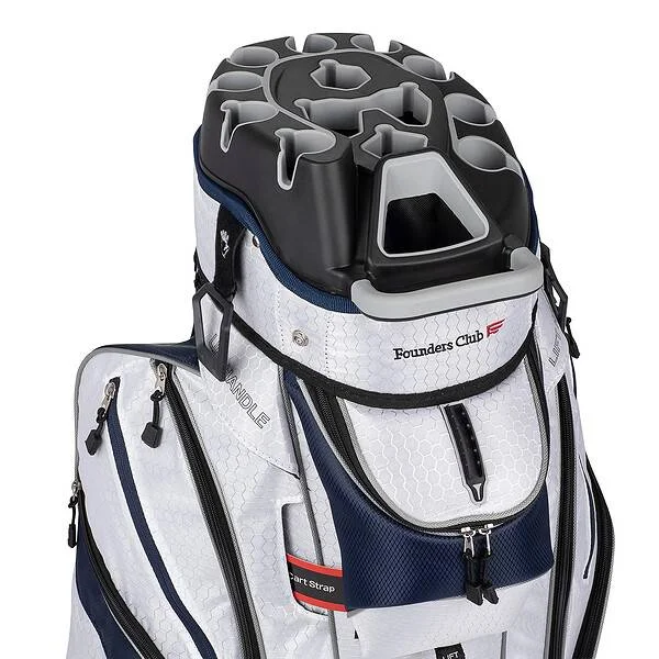 Founders Club Premium Cart Bag with 14 Way Organizer Divider Top, White Navy