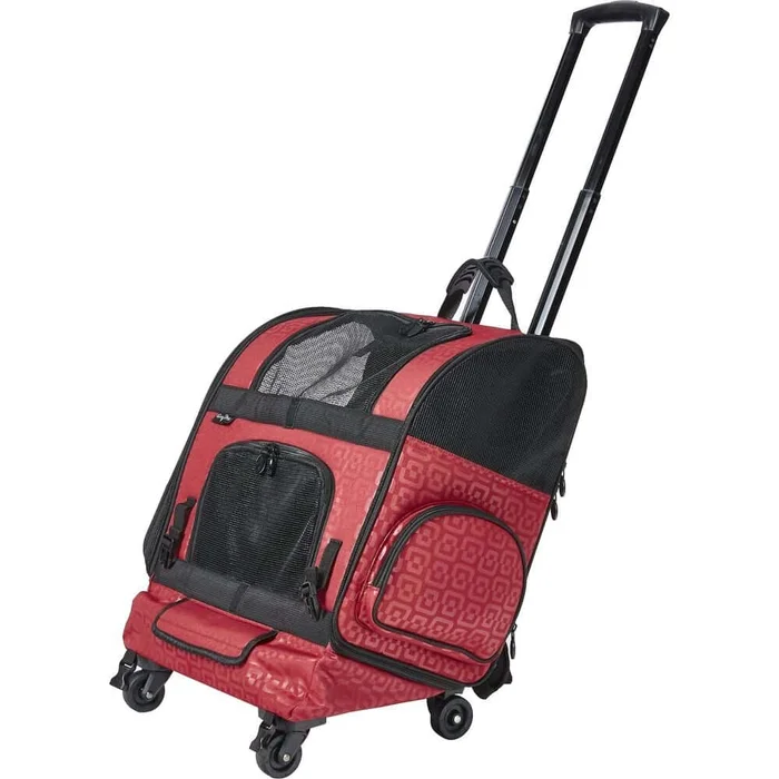 Gen7Pets Geometric Roller with Smart-Level Dog and Cat Carrier Backpack, Red, Up to 20-lbs