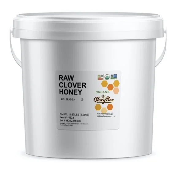 GloryBee Raw Honey, True Source Certified, USDA Organic, Organic Clover, 186.72 Ounce Bulk Pail