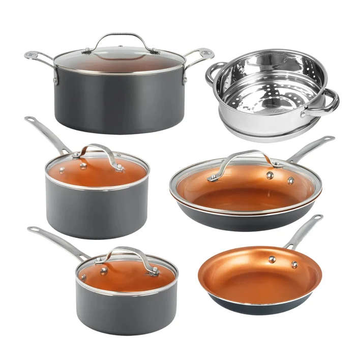 Gotham Steel Nonstick Pots and Pans 10 Piece Kitchen Ceramic Cookware Set Cooking Frying Skillet Sauce Pan Gray