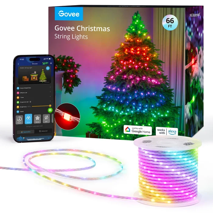 Govee Christmas Lights 66ft, Smart RGBIC Christmas String Lights App-Controlled