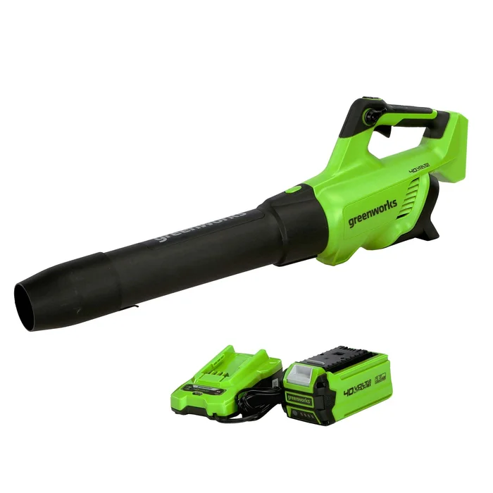 Greenworks 40V (120 MPH / 500 CFM / 75+ Compatible Tools) Cordless Axial Leaf Blower, 2.5Ah Battery and Charger Included