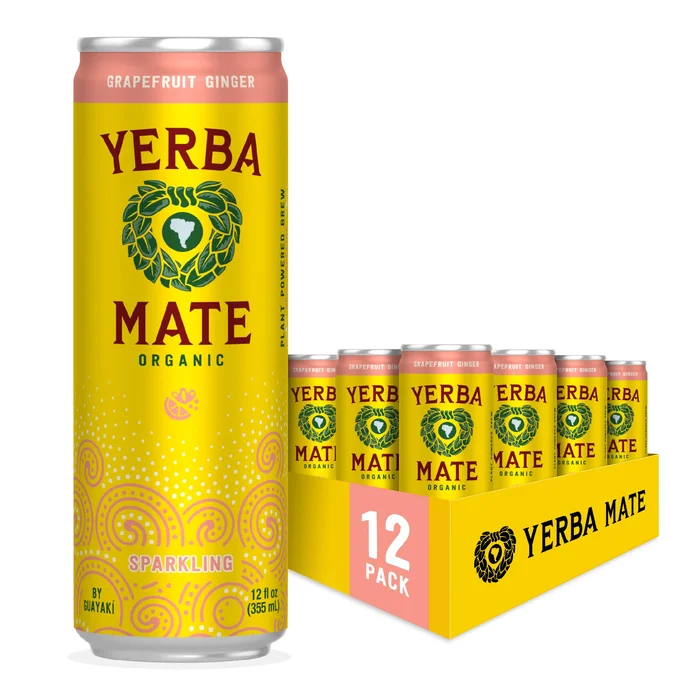 Guayakí Yerba Mate, Organic Sparkling Energy Drink Alternative, Grapefruit Ginger, 15.5 Oz (Pack of 12) (Packaging May Vary)