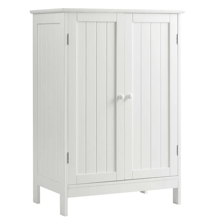 Gymax Bathroom Floor Storage Cabinet Double Door Kitchen Cupboard Shoe Cabinet White