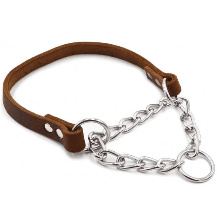 Half P Shape Pet Dog Collar Leather Dog Chain Collar, Size: XL(Coffee)