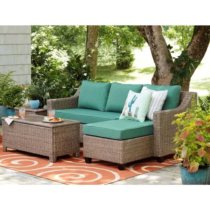 Hampton Bay Amber Grove 3-Piece Wicker Patio Sectional Set with Green Cushions