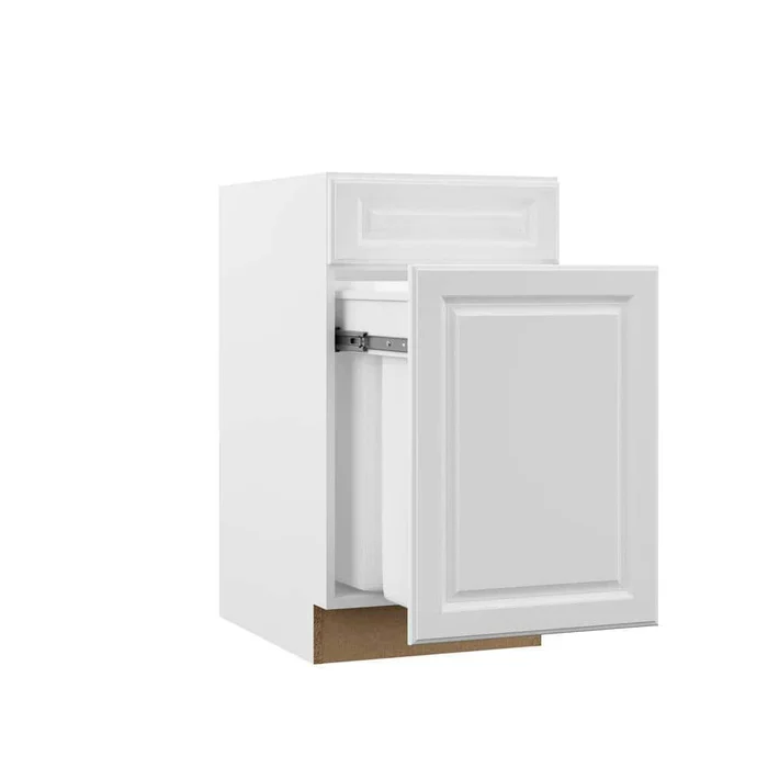 Hampton Bay Designer Series Elgin Assembled 18×34.5×23.75 in. Dual Pull Out Trash Can Base Kitchen Cabinet in White