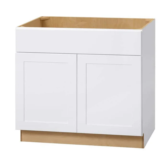 Hampton Bay SB36 Avondale 36 in. W x 24 in. D x 34.5 in. H Ready to Assemble Plywood Shaker Sink Base Kitchen Cabinet in Alpine White