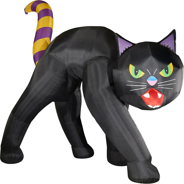Haunted Hill Farm 20-ft Pre-Lit Inflatable Black Cat with Lights for Indoor/Outdoor Halloween Decorations
