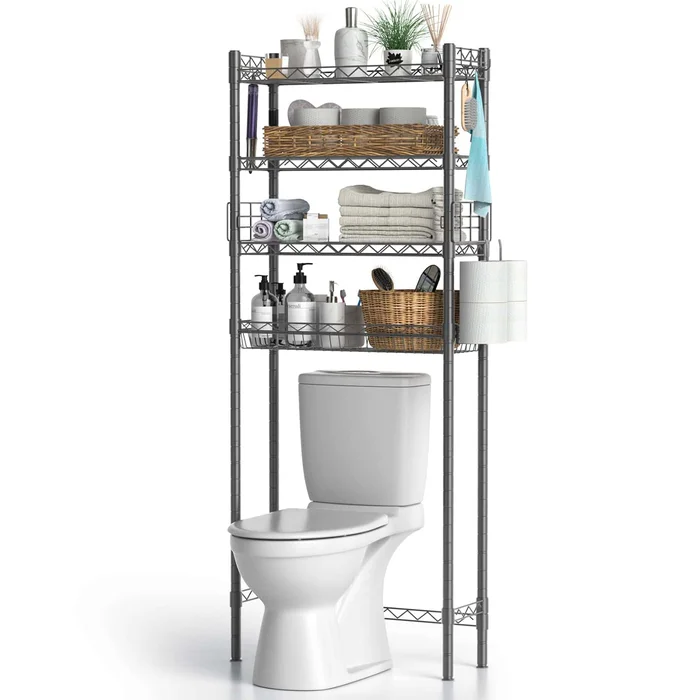 Hodonas Bathroom Organizer Over Toilet Storage, 4-Tier Toilet Shelf Bathroom Shelves Over Toilet, Gray