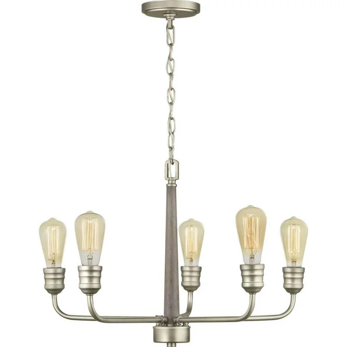 Home Decorators Collection 316691117 Palermo Grove 5-Light Antique Nickel Chandelier with Wood Accents, Rustic Farmhouse Dining Room Chandelier
