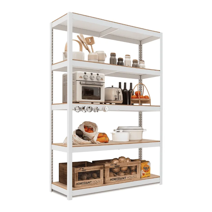 HOMEDANT House Z-Beam White 48″ Wide Heavy Duty Garage Storage Shelving Adjustable 5-Tier Metal Shelves