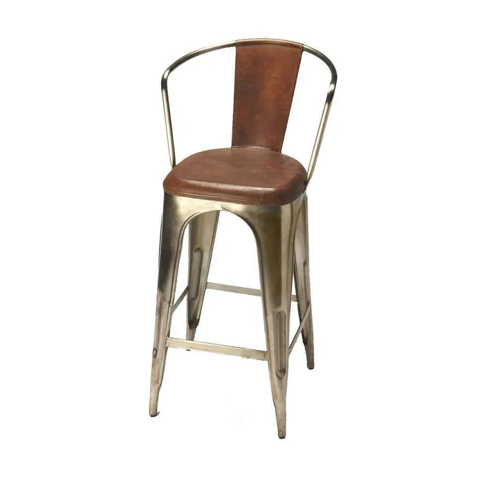 HomeRoots Amelia 43 in. H Brown and Gold High Back Metal Bar Height (28-33 in.) Bar Stool