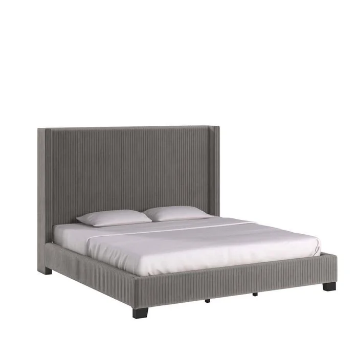 HomeSullivan Gray Pleated Velvet King Wingback Bed
