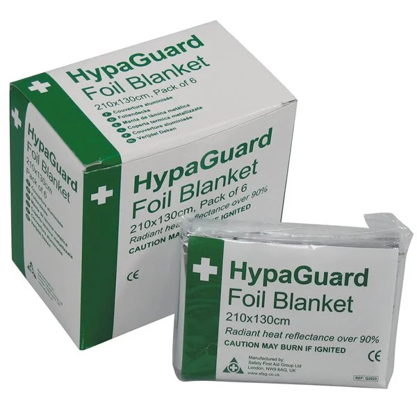 HypaGuard Disposable Foil Blankets – 210 x 130cm – Pack of 6