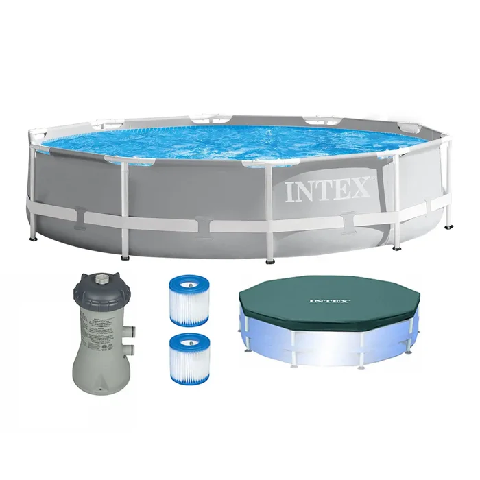 Intex 10-Feet x 10-Feet x 30-Inches Metal frame Round Above-Ground Pool with Filter Pump with Pool Cover