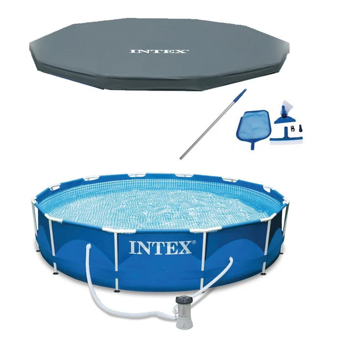 Intex 12-Feet x 12-Feet x 30-Inches Metal frame Round Above-Ground Pool with Filter Pump with Pool Cover
