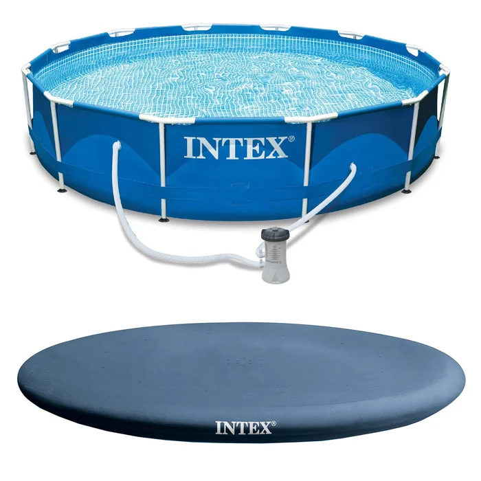 Intex 12′ x 30″ Metal Frame Round Swimming Pool w/ Filter Pump & 13′ Pool Cover