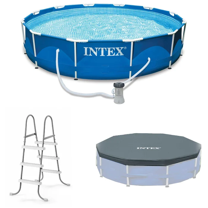 Intex 12’x30″ Swimming Pool w/ Pump, Pool Ladder for 42” Wall, & 12’ Cover