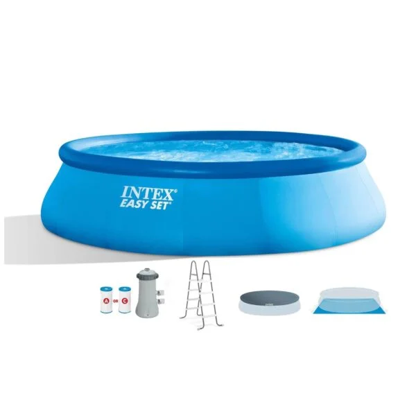 Intex 15-Feet x 15-Feet x 42-Inches Inflatable top ring Round Above-Ground Pool with Filter Pump with Ground Cloth with Pool Cover with Ladder
