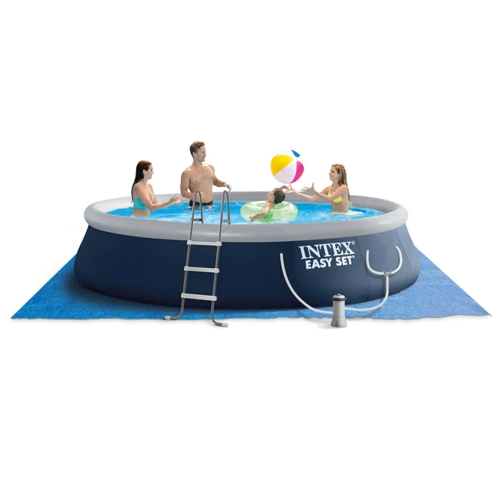 Intex 15-ft x 15-ft x 42-in Metal Frame Round Above-Ground Pool with Filter Pump, Ground Cloth, Pool Cover and Ladder