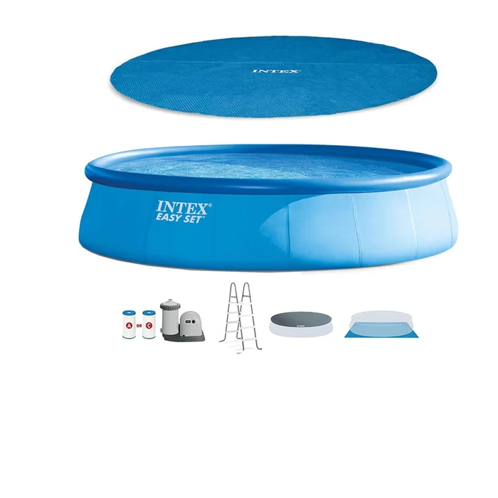 Intex 18-Feet x 18-Feet x 48-Inches Inflatable top ring Round Above-Ground Pool with Filter Pump with Pool Cover