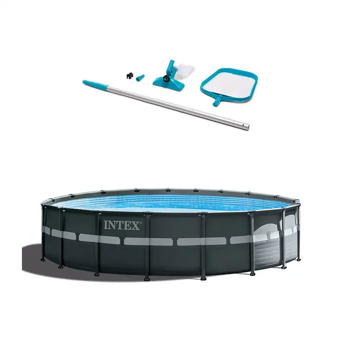 Intex 18-Feet x 18-Feet x 52-Inches Metal frame Round Above-Ground Pool with Filter Pump with Ground Cloth with Pool Cover with Ladder