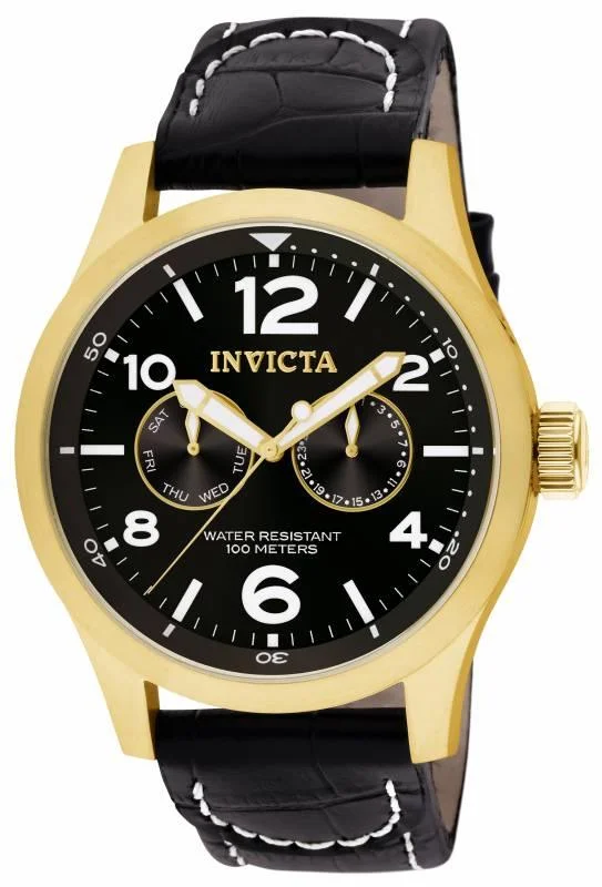 Invicta 10491 Men’s I-Force Specialty Black Dial Black Leather Strap Watch