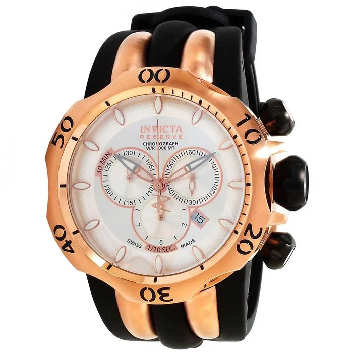 Invicta 10832 Men’s Reserve Venom Rose Gold Tone Silver Dial Rubber Strap Chronograph Watch