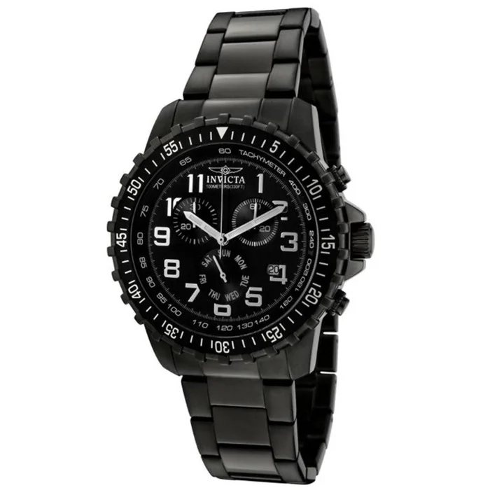 Invicta 1328 Men’s Specialty Black Dial Gunmetal IP Steel Bracelet Chronograph Watch