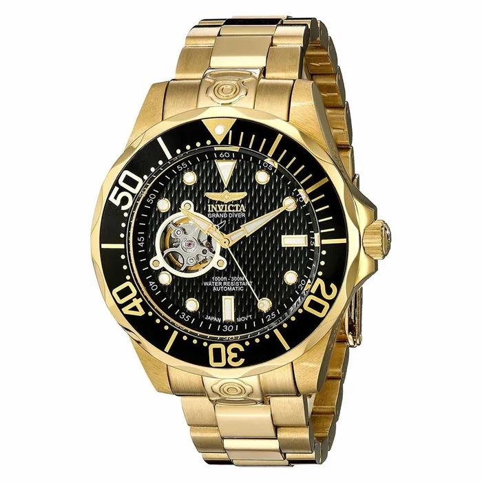 Invicta 13709 Men’s Grand Diver Black Dial Yellow Gold Plated Steel Automatic Dive Watch