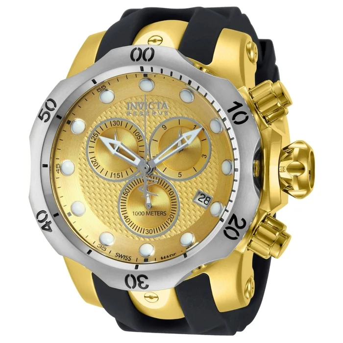 Invicta 16151 Men’s Venom Dive Chronograph Gold Dial Black Rubber Strap Watch