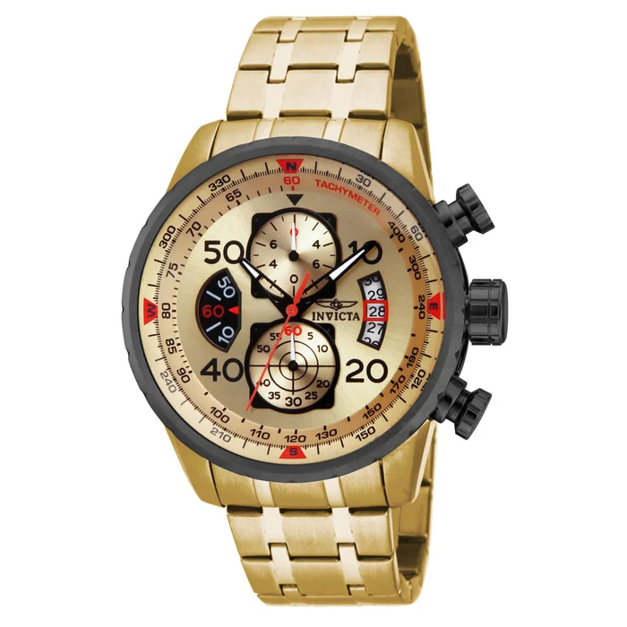 Invicta 17205 Men’s Aviator Chronograph Gold Tone Dial Gold Plated Steel Bracelet Watch
