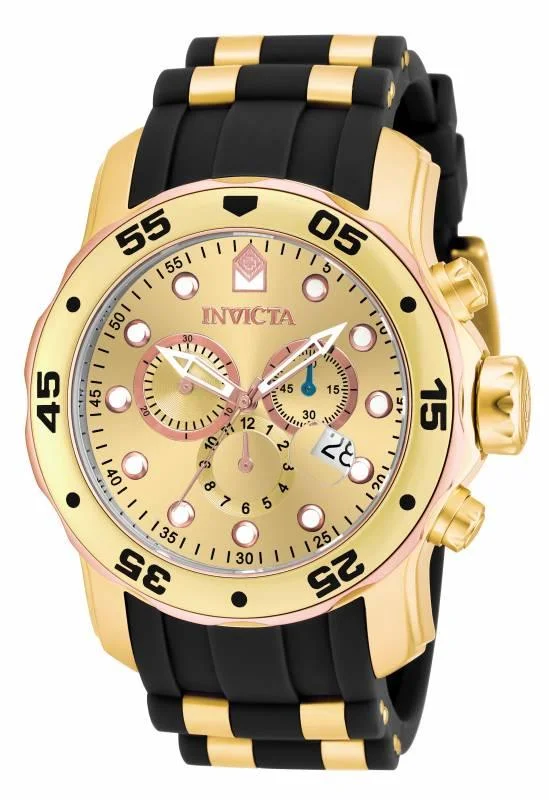 Invicta 17884 Men’s Steel & Polyurethane Bracelet Pro Diver Chrono Gold Tone Dial Date Watch