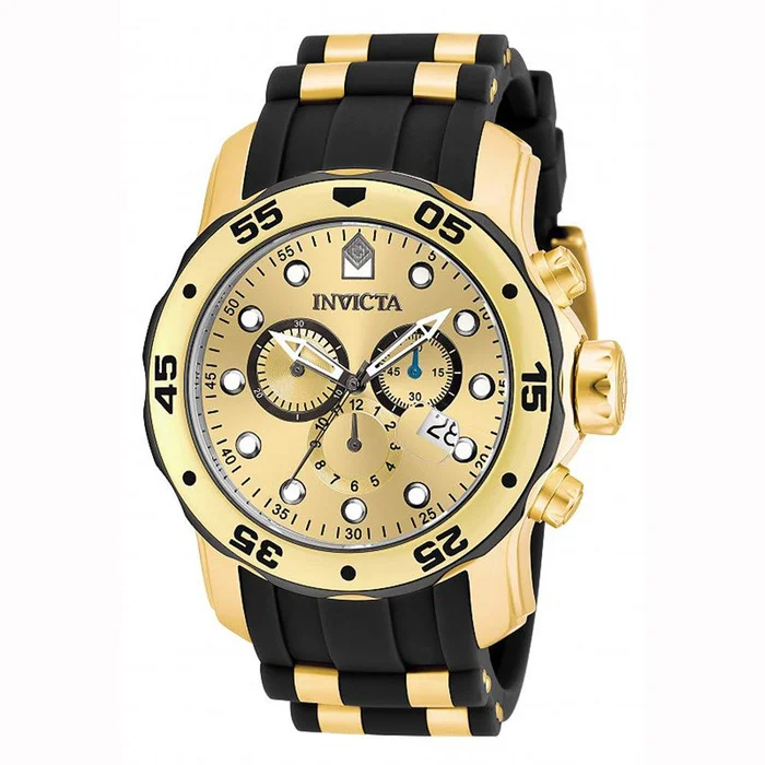 Invicta 17885 Men’s Steel & Polyurethane Bracelet Swiss Quartz Pro Diver Chrono Gold Tone Dial Watch