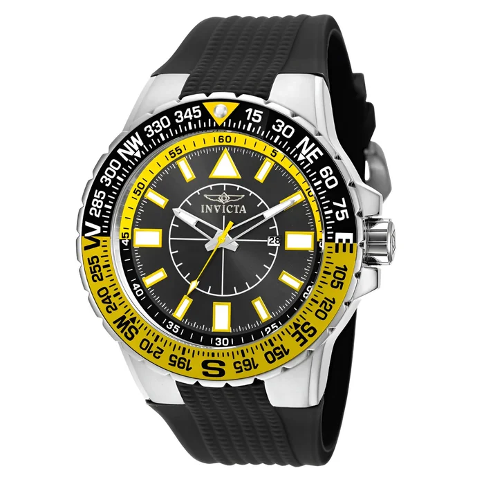 Invicta 19267 Men’s Aviator Black Dial Black Silicone Rubber Strap Compass Watch