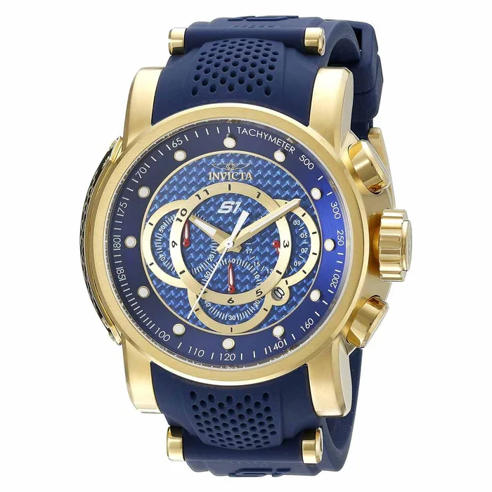 Invicta 19330 Men’s S1 Rally Chrono Blue Dial Yellow Gold Steel & Blue Silicone Strap Watch