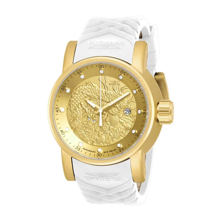 Invicta 19546 Men’s S1 Rally Gold Dial Yellow Gold Plated Steel White Silicone Strap Watch