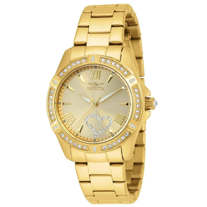 Invicta 21384 Women’s Angel Crystal Accented Gold Dial Yellow Gold Plated Steel Bracelet Watch